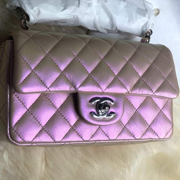 CHANEL Handbags - ❌Sold❌ 21K Chanel Metallic Pink Calfskin Mini Rectangular Crossbody Bag Silver